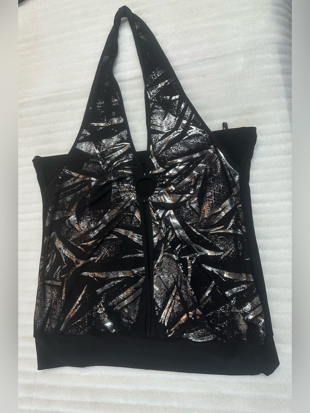 Black Metallic Print Halter Top